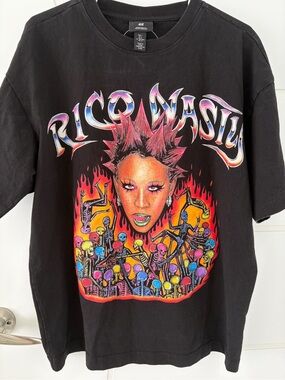 H&M Rico Nasty Black Graphic Tee with Neon Accents